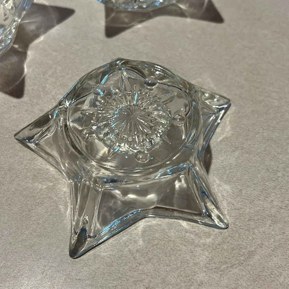 Vintage Glass Star Shaped Tapered‎ Candle Holders Clear 5 points set of 3